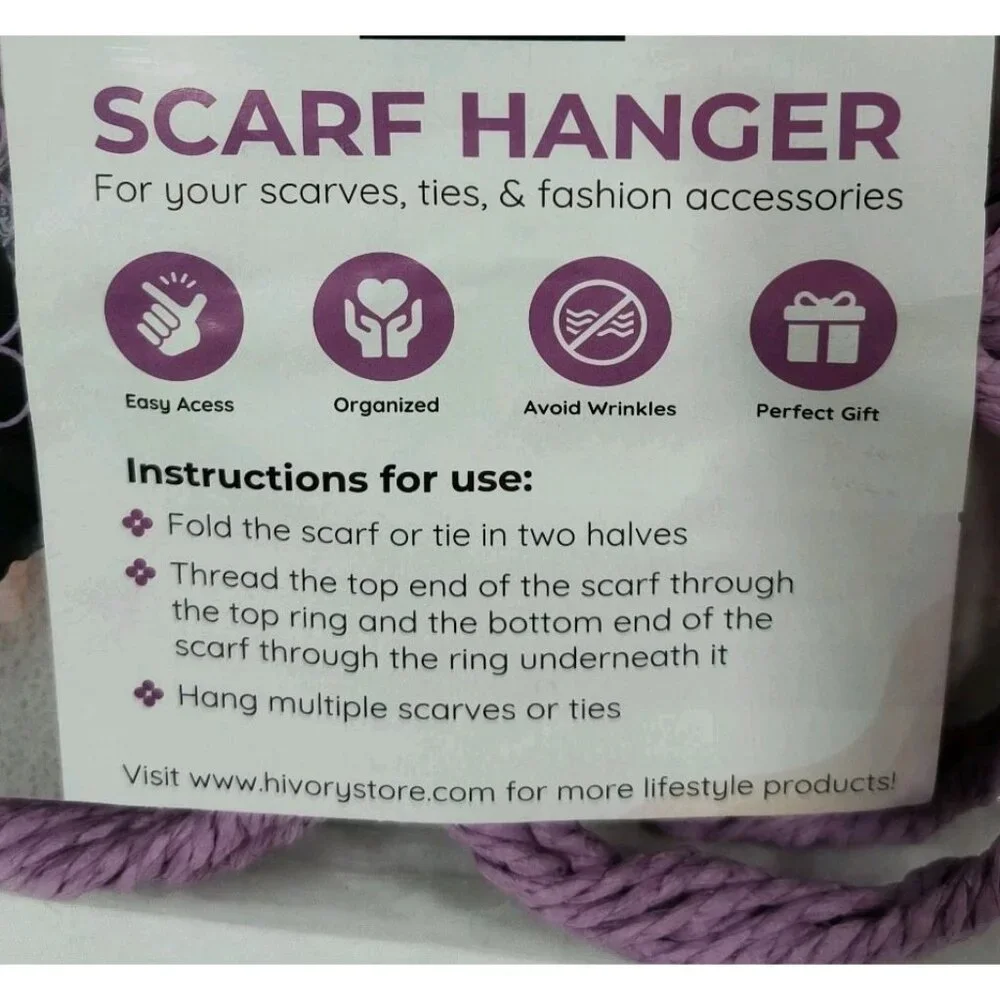 TWO - Scarf Hanger Holder Organizer Closet Space Saver Purple and Black
